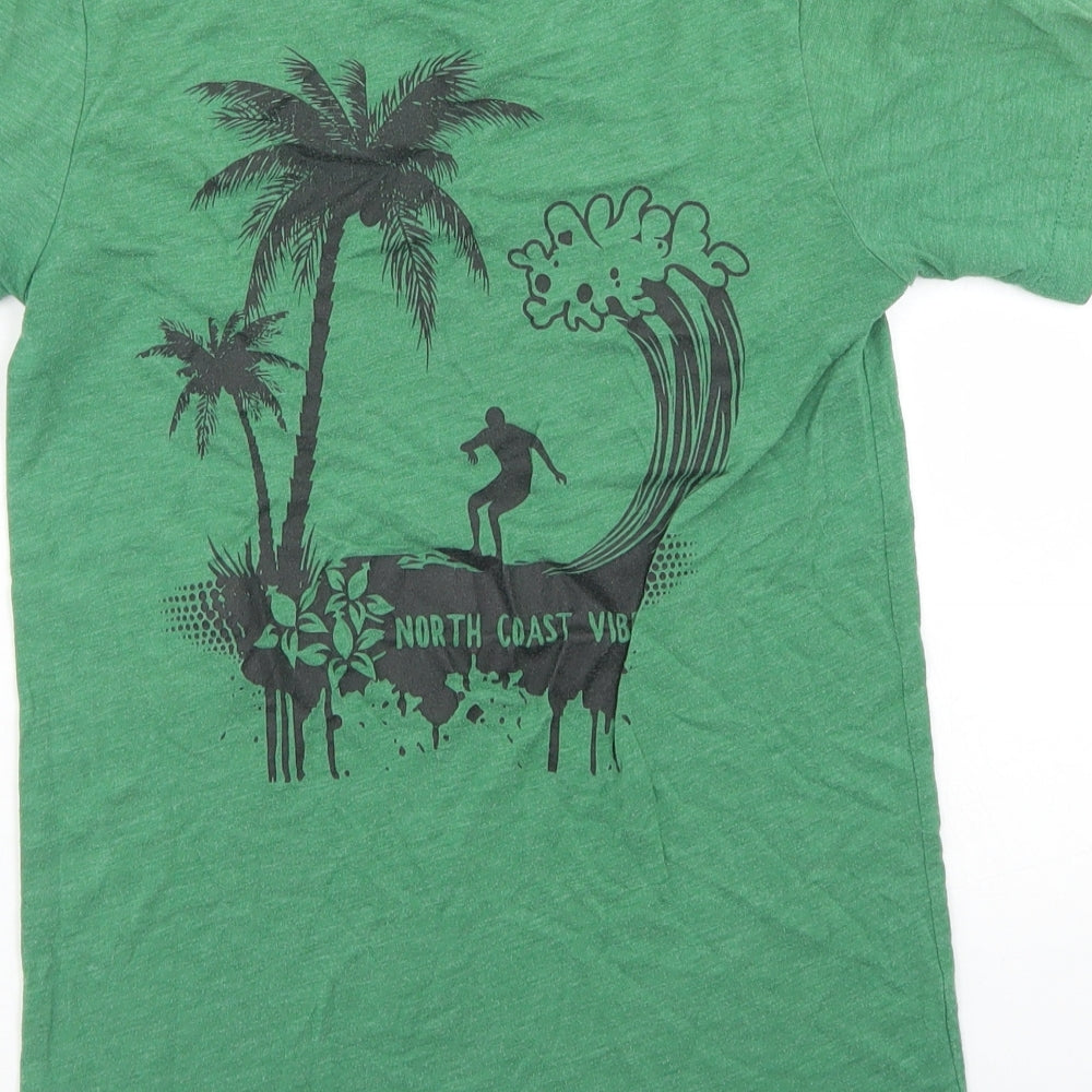 Canvas Womens Green Polyester Basic T-Shirt Size XS Crew Neck