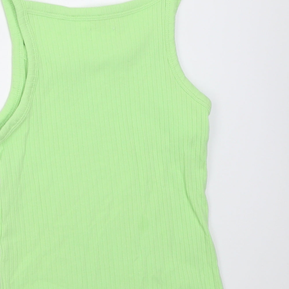 NEXT Girls Green Cotton Basic Tank Size 8 Years Square Neck Pullover