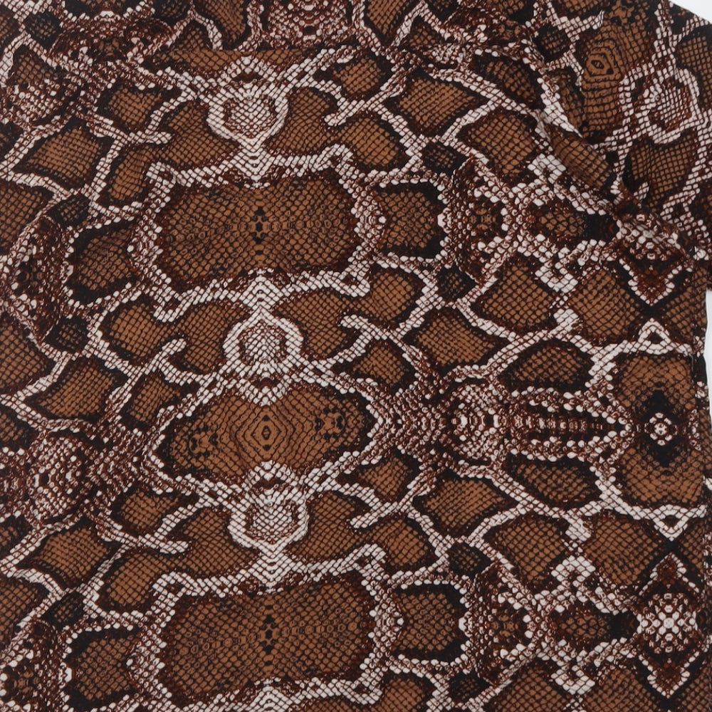 nexoluce Womens Brown Animal Print Viscose Basic Button-Up Size 14 Collared