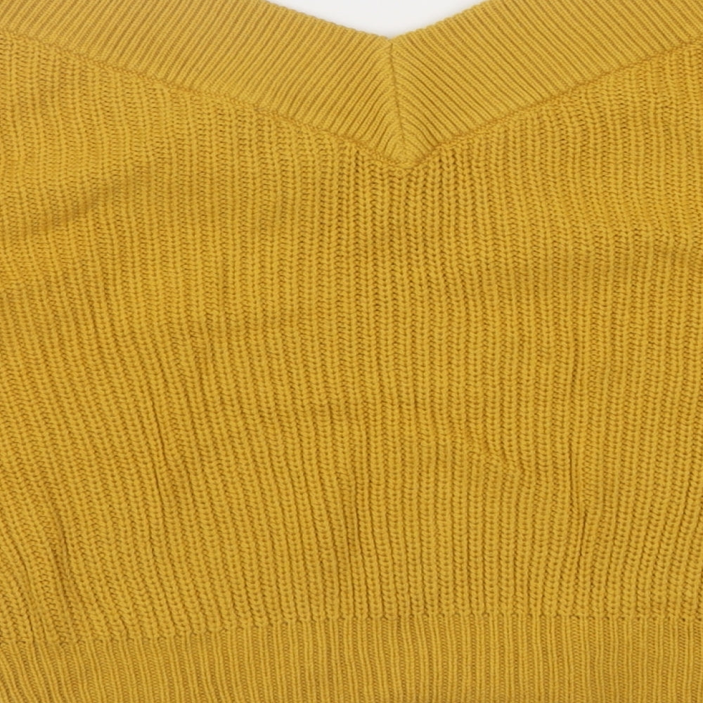 Topshop Womens Yellow V-Neck Acrylic Pullover Jumper Size 6