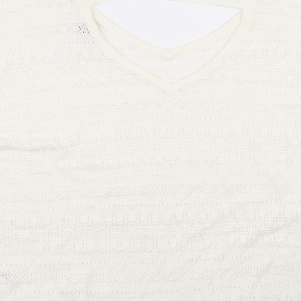 Spirit Womens Ivory V-Neck Cotton Pullover Jumper Size 16