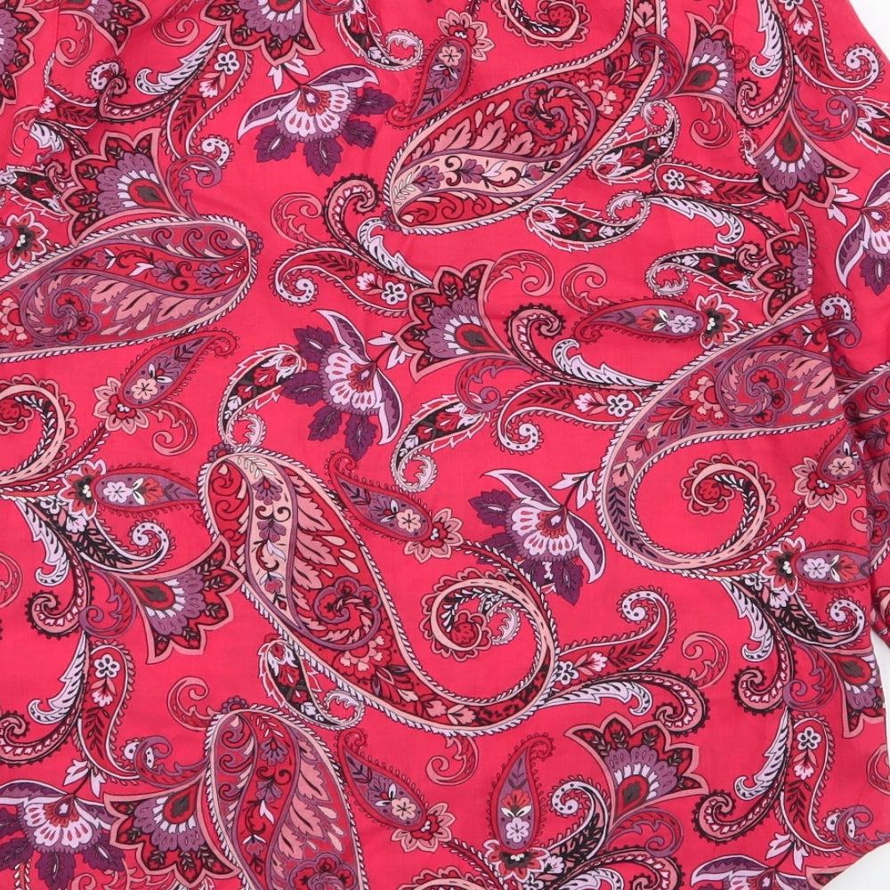 NEXT Womens Red Paisley 100% Cotton Basic Button-Up Size 6 V-Neck