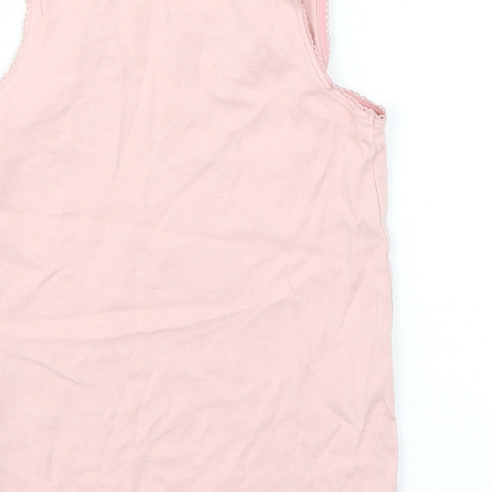 Marks & Spencer Girls Pink Cotton Basic Tank Size 5-6 Years Round Neck Pullover