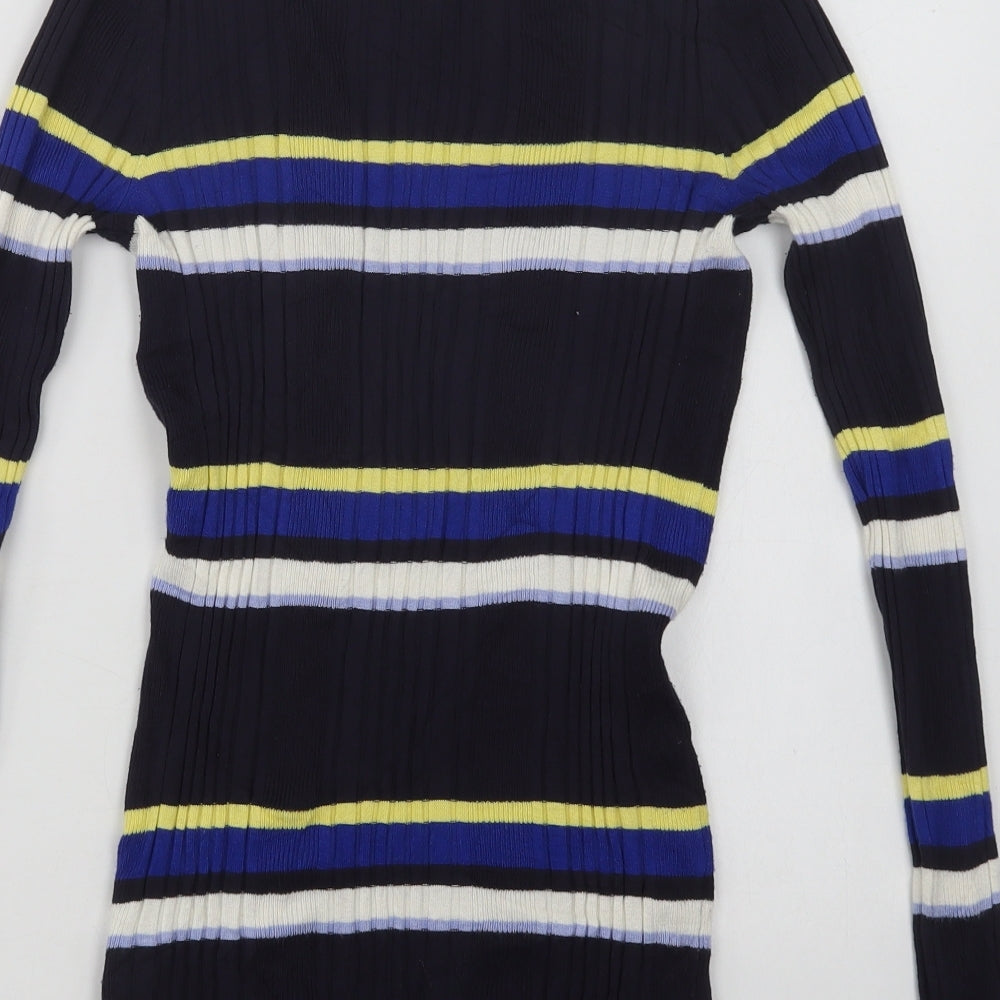 Marks & Spencer Womens Blue Boat Neck Striped Viscose Pullover Jumper Size 10