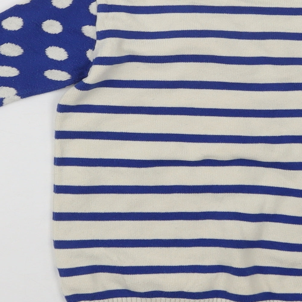 NEXT Girls Blue Crew Neck Striped Cotton Pullover Jumper Size 2 Years - Flower