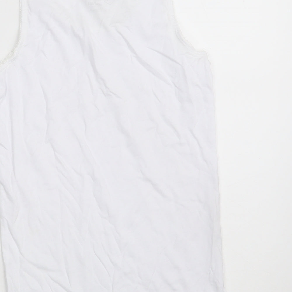 Preworn Girls White 100% Cotton Camisole Tank Size 8-9 Years Scoop Neck