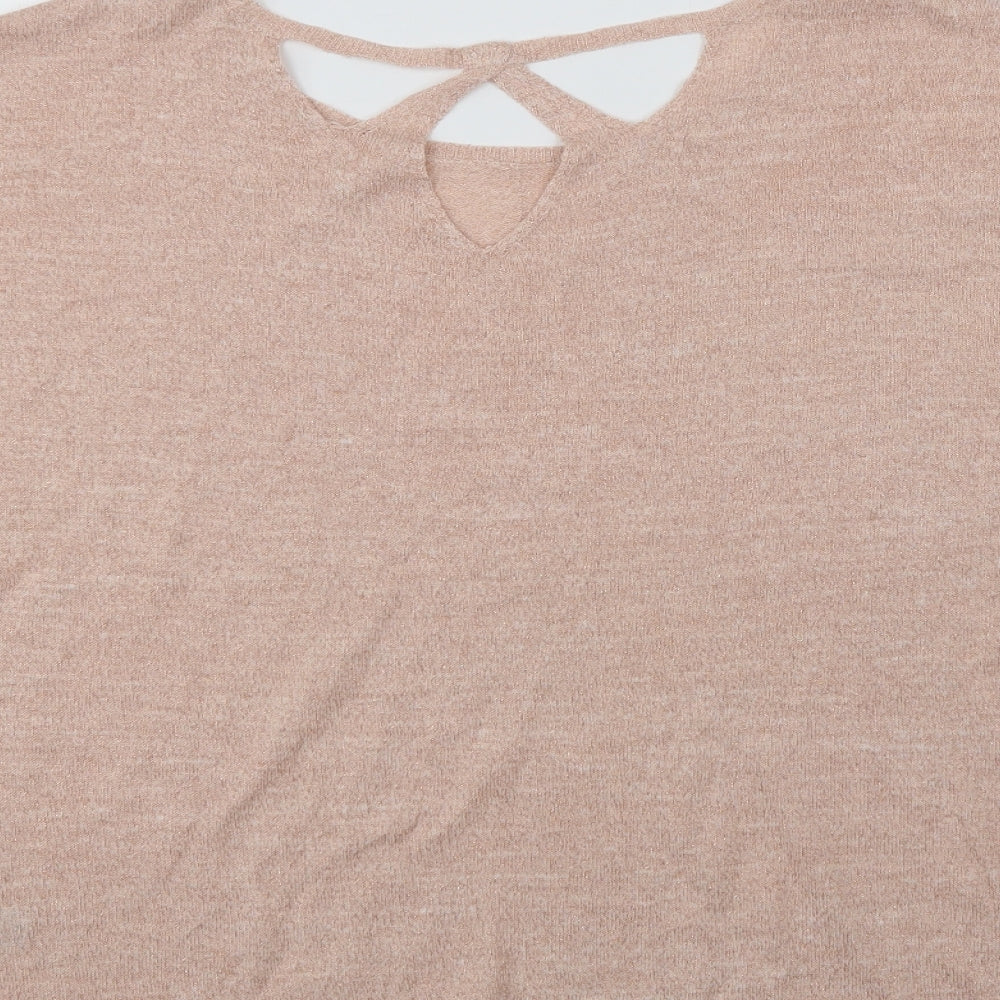 Marks Womens Pink Acrylic Basic Blouse Size 14 Crew Neck