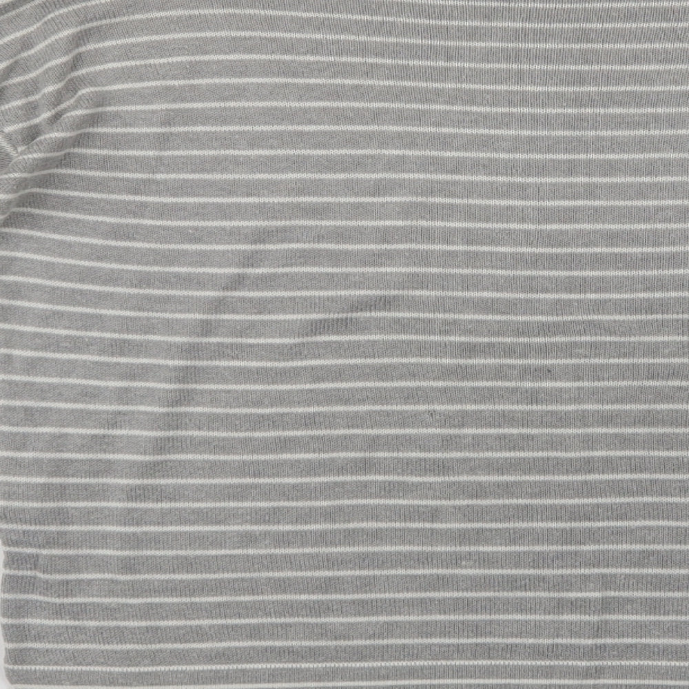 Pull & Bear Womens Grey Crew Neck Striped Acrylic Pullover Jumper Size S