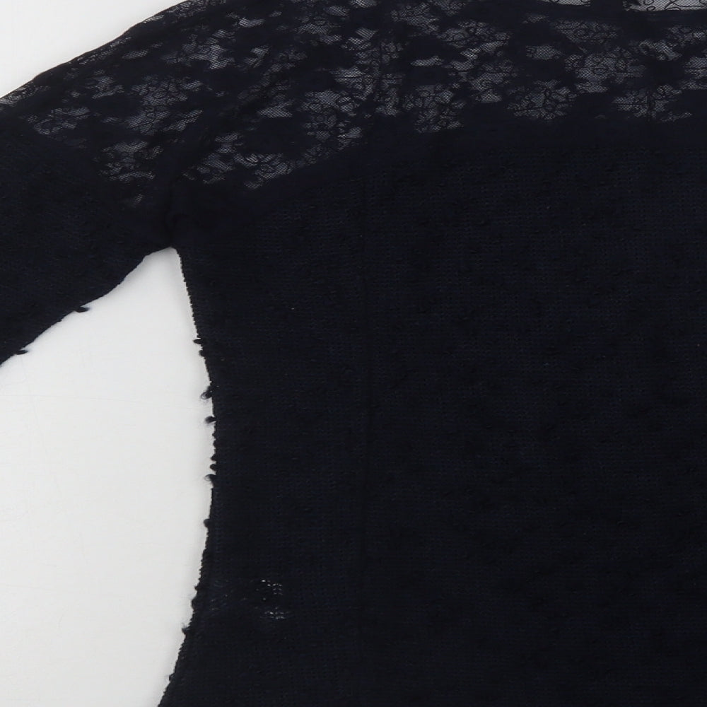 Primark Womens Blue Cotton Basic Blouse Size 8 Crew Neck - Lace Detail