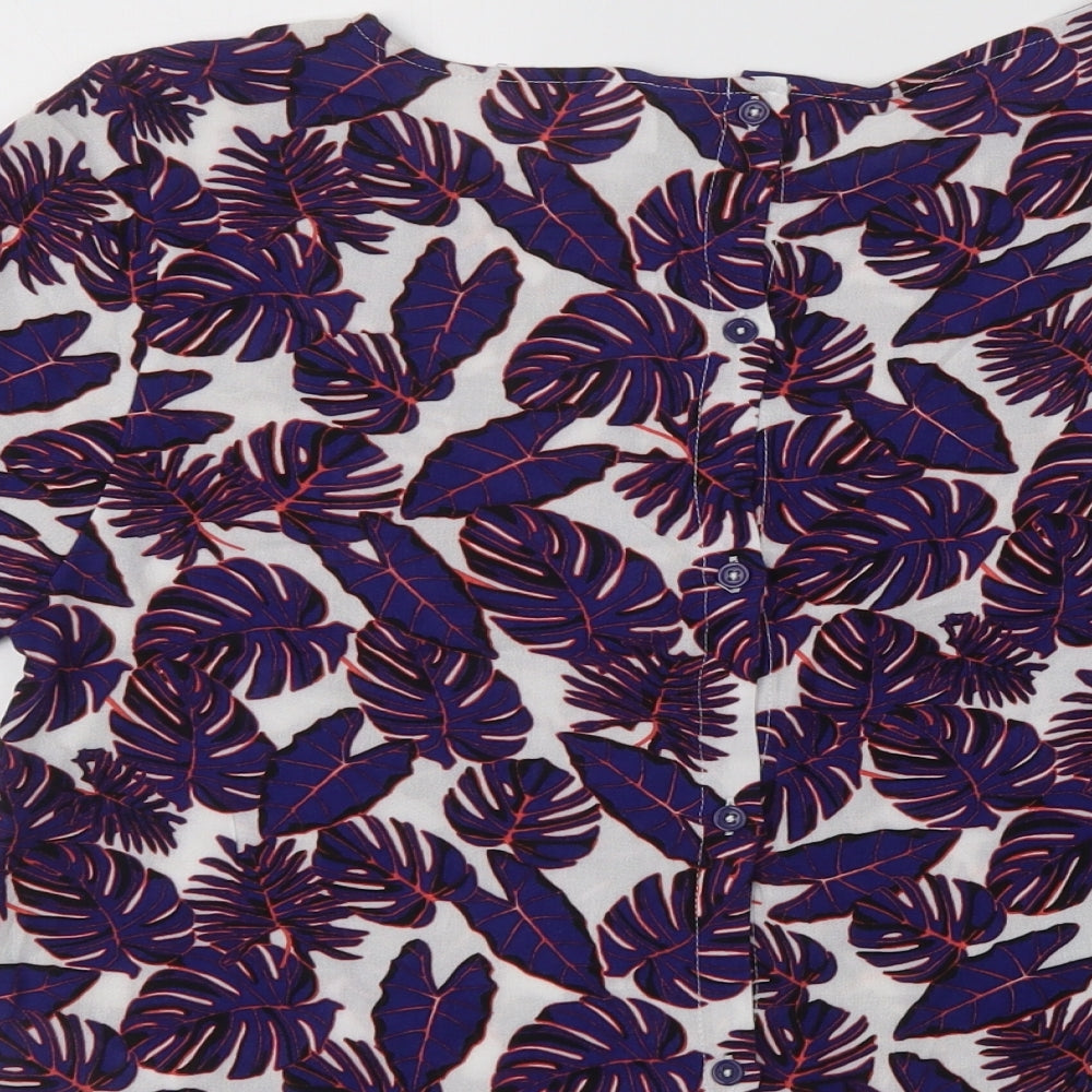 H&M Womens Purple Floral Viscose Basic Blouse Size 8 Crew Neck