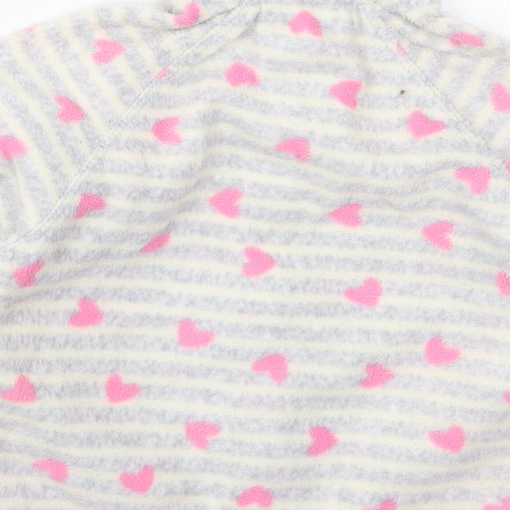 Primark Girls Grey Striped Jacket Size 18-24 Months Zip - Pink Hearts