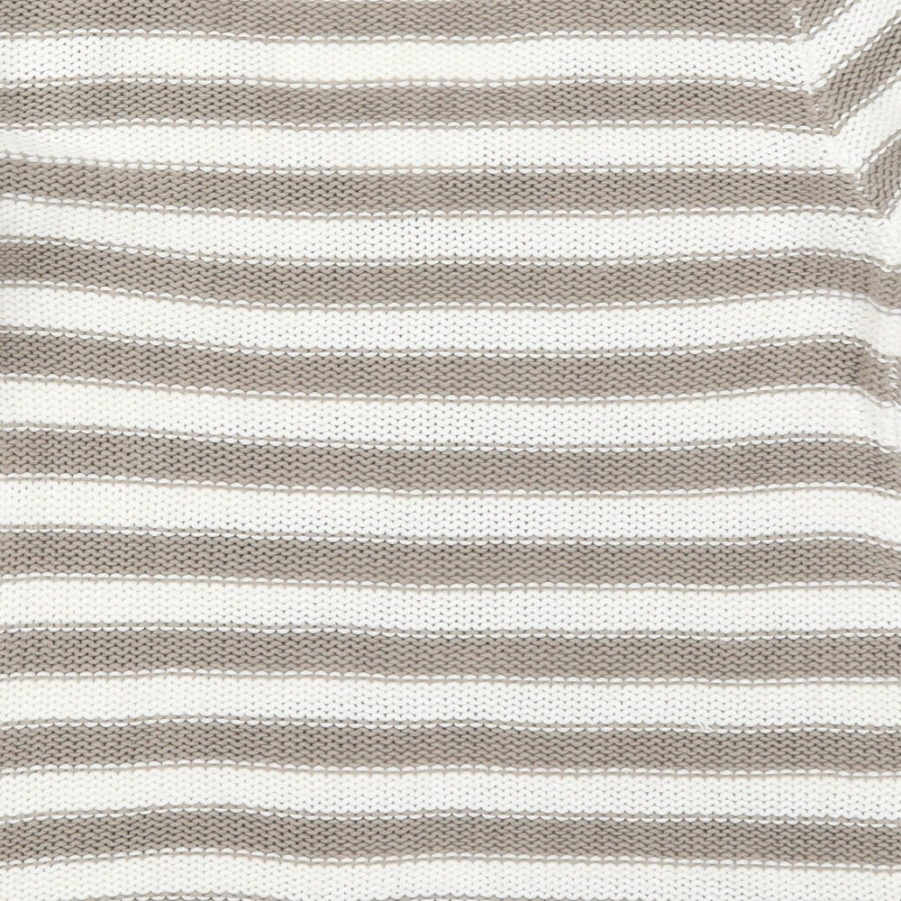 H&M Womens Beige V-Neck Striped Cotton Pullover Jumper Size S