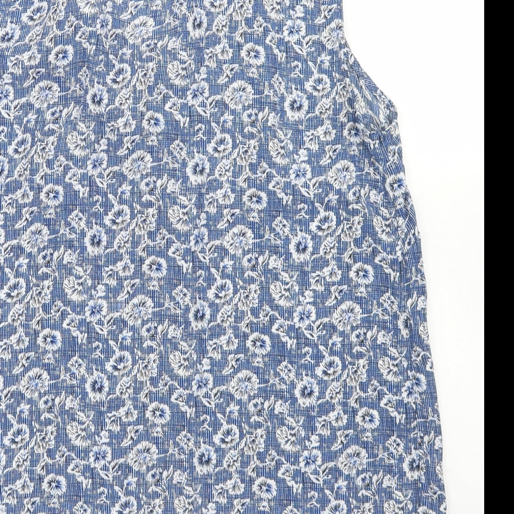 Papaya Womens Blue Floral Polyester Basic Blouse Size 8 Round Neck - Tie Neck
