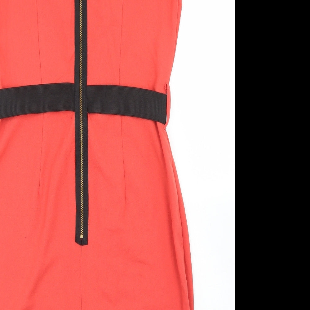 Closet Womens Orange Polyester Pencil Dress Size 12 Round Neck Zip