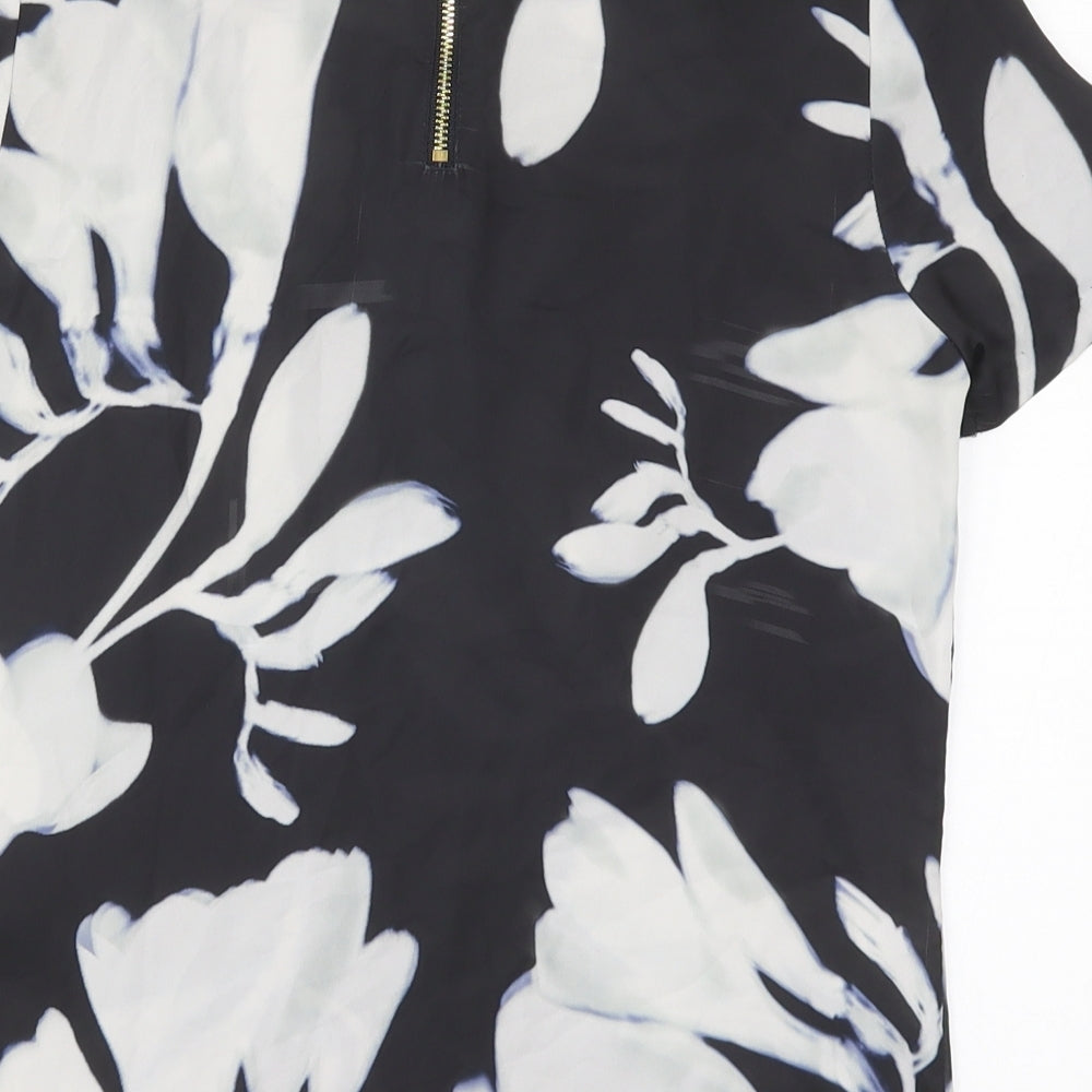 H&M Womens Black Floral Polyester Basic Blouse Size 6 Round Neck
