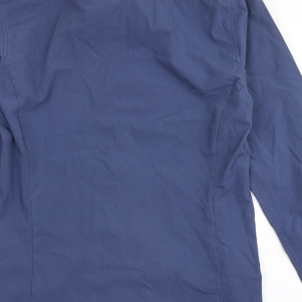 Burton Mens Blue Polyester Button-Up Size 14.5 Round Neck Button - Skinny Fit