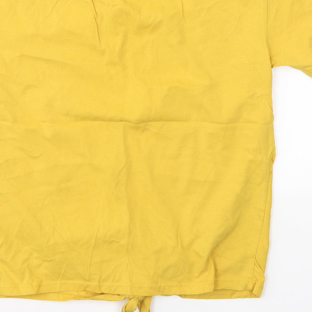New Look Womens Yellow Cotton Jersey T-Shirt Size 6 Roll Neck