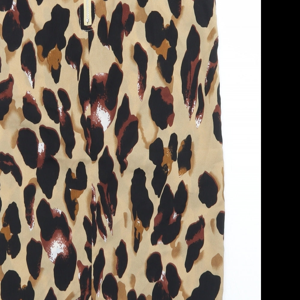 PRETTYLITTLETHING Womens Beige Animal Print Polyester Straight & Pencil Skirt Size 8 Zip