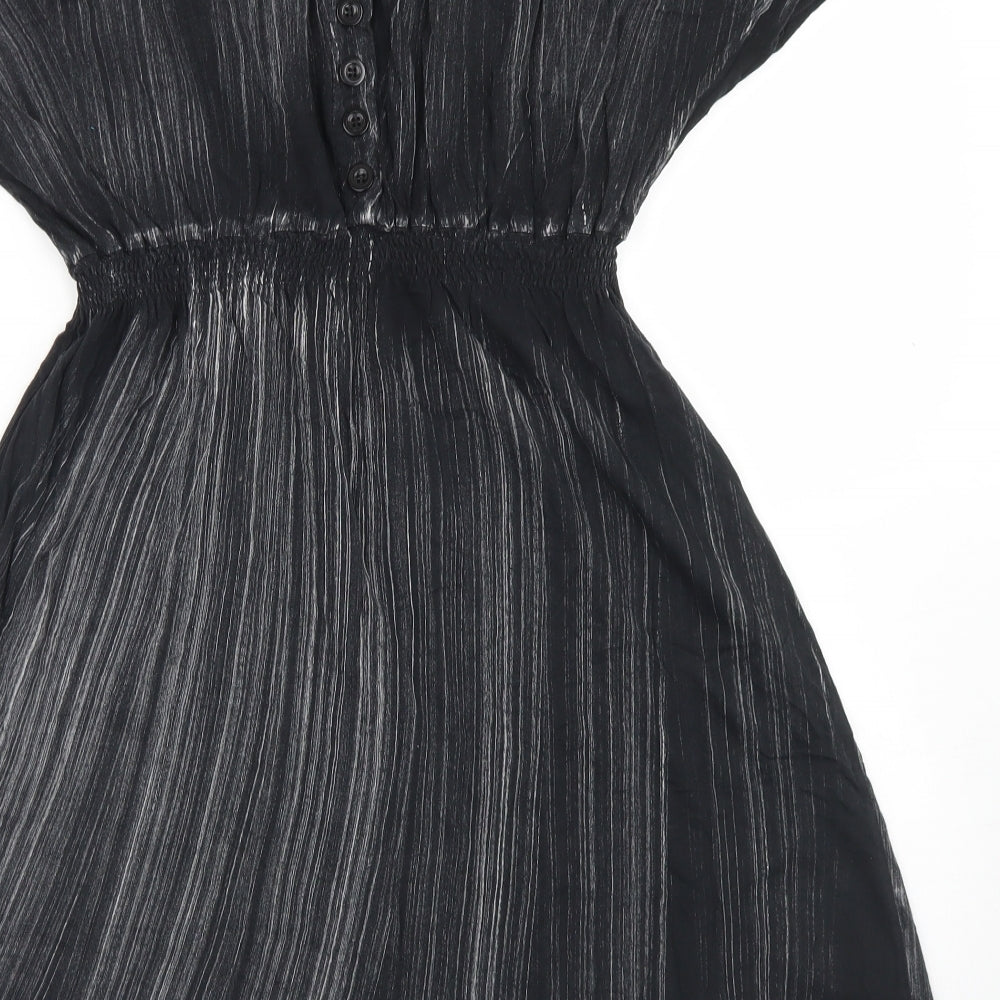 Topshop Womens Black Striped Cotton Fit & Flare Size 8 Round Neck
