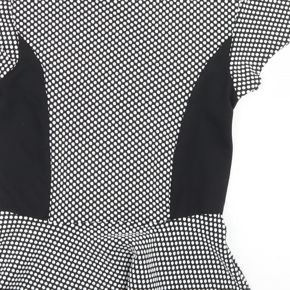 Dorothy Perkins Womens Black Polka Dot Polyester Basic T-Shirt Size 12 Round Neck