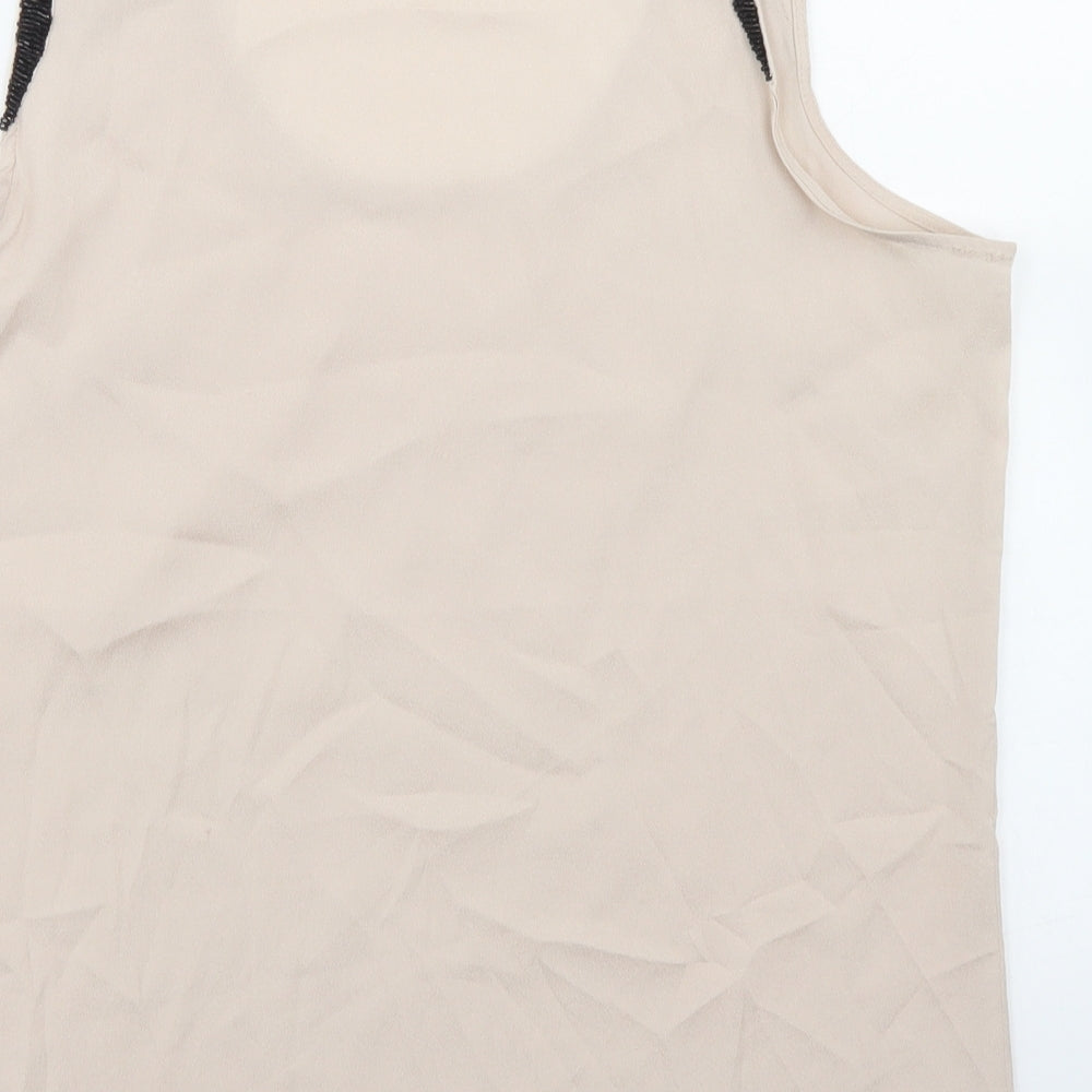 H&M Womens Beige Polyester Basic Blouse Size 10 Round Neck