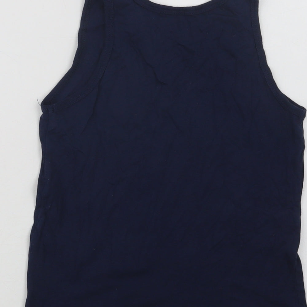 Matalan Girls Blue Cotton Basic Tank Size 6-7 Years Crew Neck