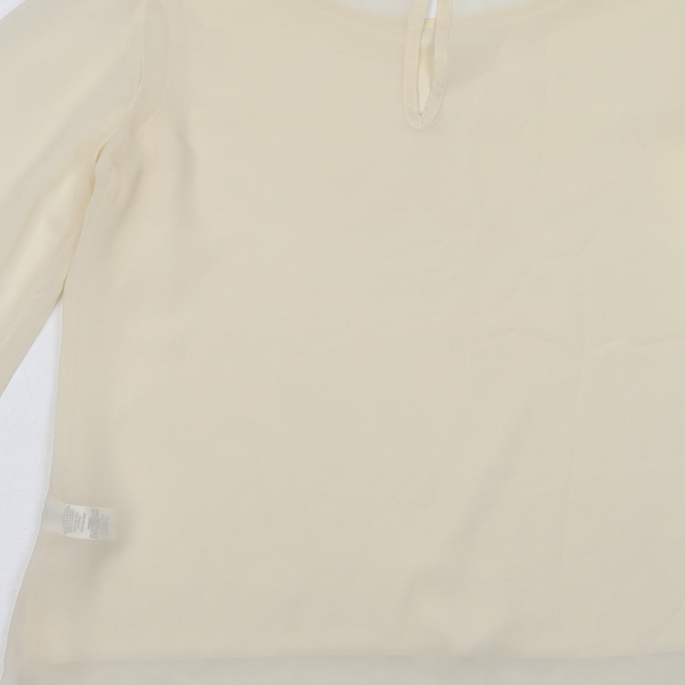 Primark Womens Ivory Polyester Basic Blouse Size 8 Crew Neck - Embellished Cuffs