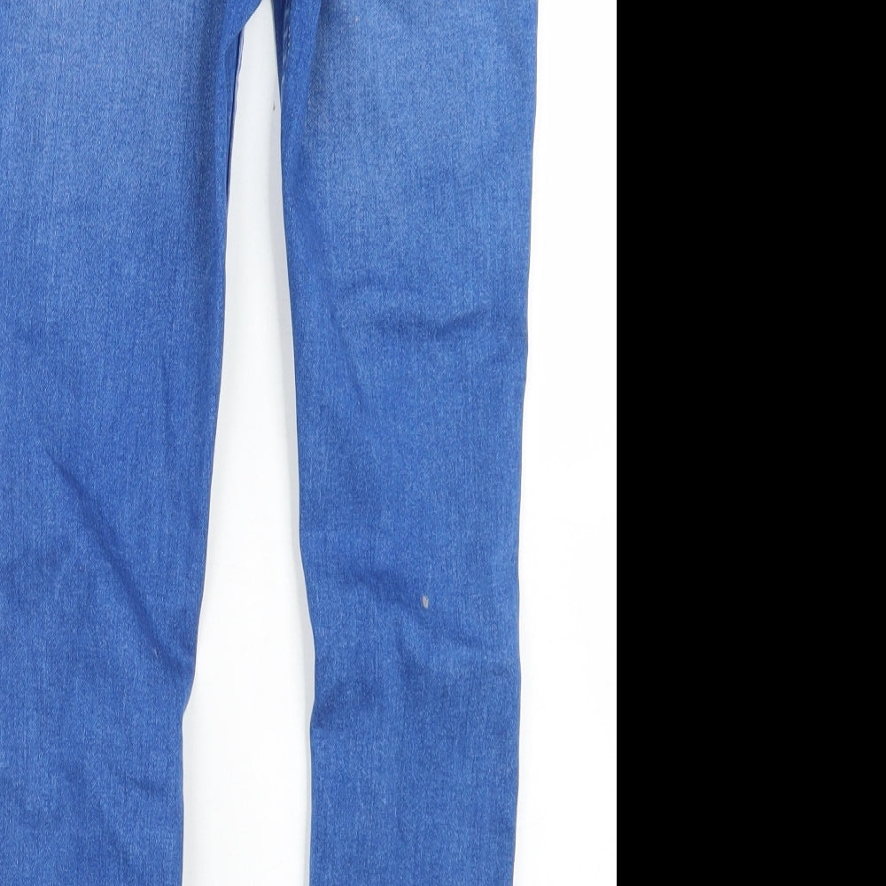 River Island Girls Blue Cotton Skinny Jeans Size 9 Months Regular Button - Distressed