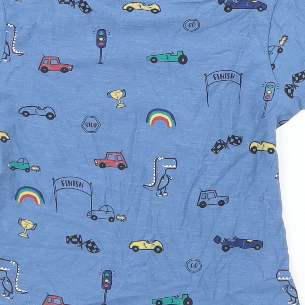 Matalan Boys Blue Geometric Cotton Basic T-Shirt Size 9-12 Months Crew Neck - Cars
