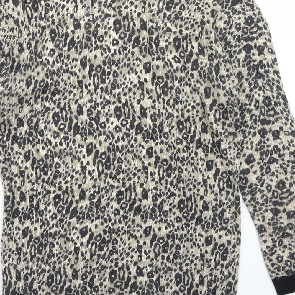 Topshop Womens Beige Crew Neck Animal Print Viscose Pullover Jumper Size 6