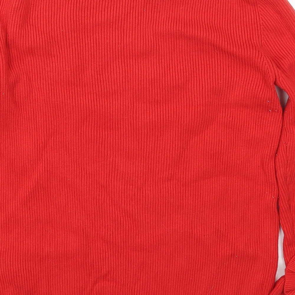 Red Herrint Womens Red Crew Neck Viscose Pullover Jumper Size 14