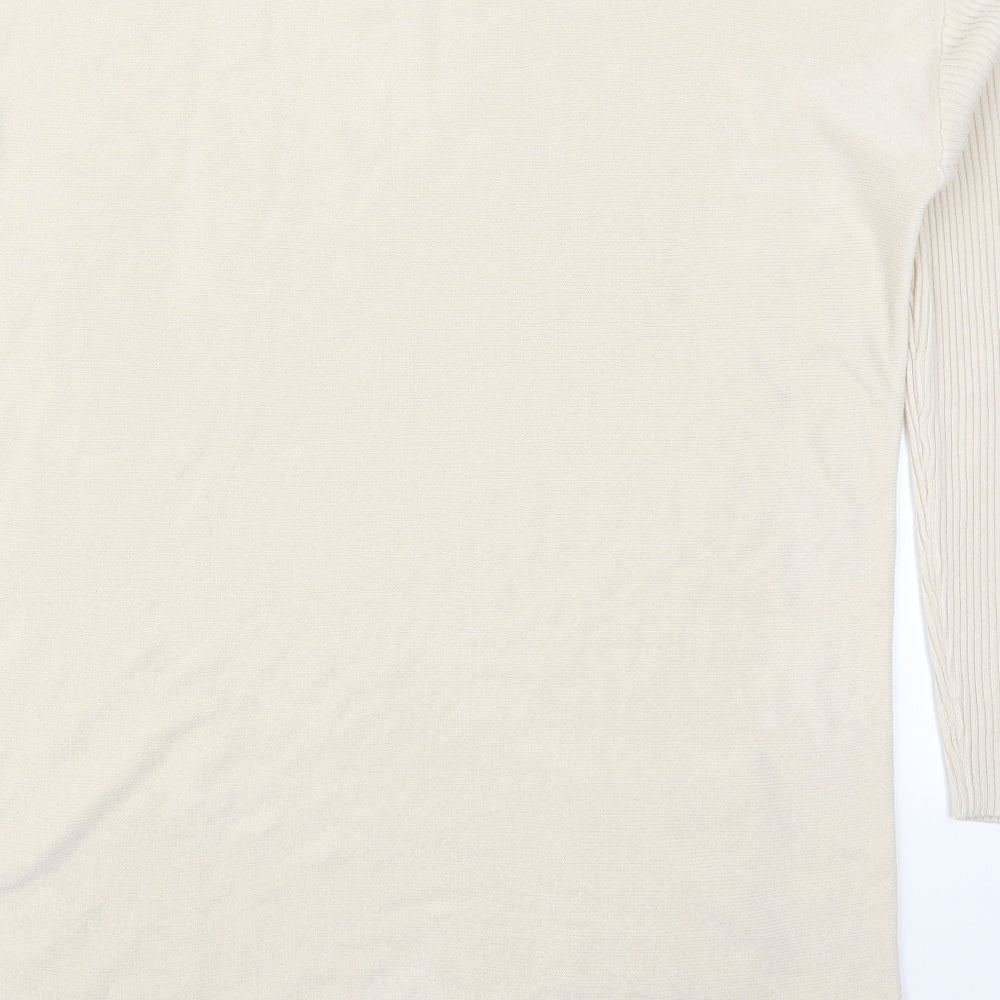 Papaya Womens Beige Round Neck Acrylic Pullover Jumper Size 10