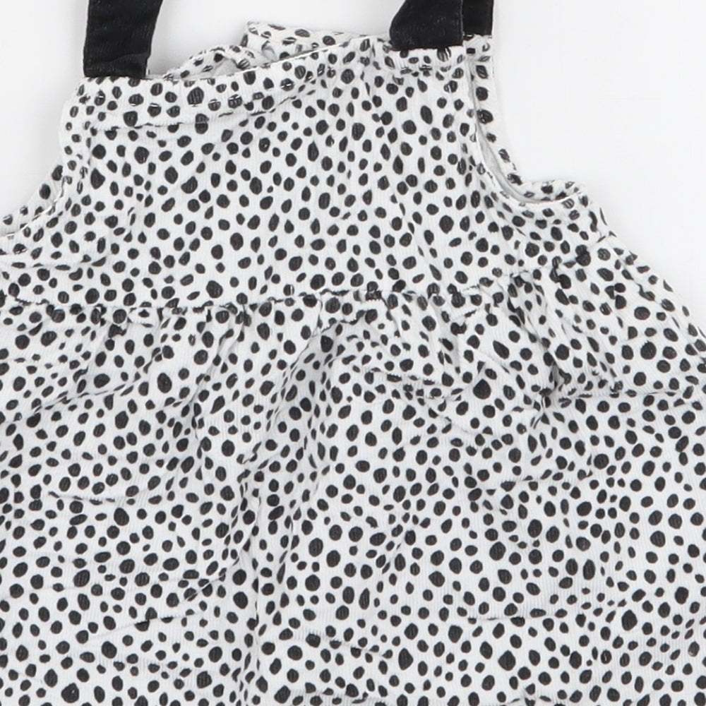 Peacocks Girls White Polka Dot 100% Cotton Pinafore/Dungaree Dress Size 3-6 Months High Neck Button