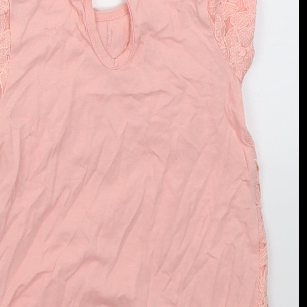 Dunnes Girls Pink Floral Cotton Basic T-Shirt Size 3-6 Months Crew Neck Button