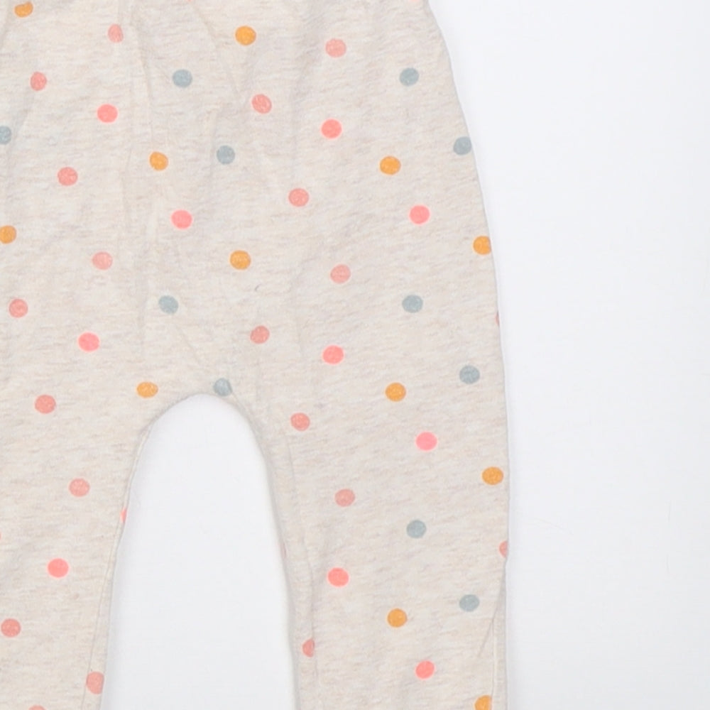 Mothercare Girls Beige Polka Dot Cotton Capri Trousers Size 6-9 Months Pullover