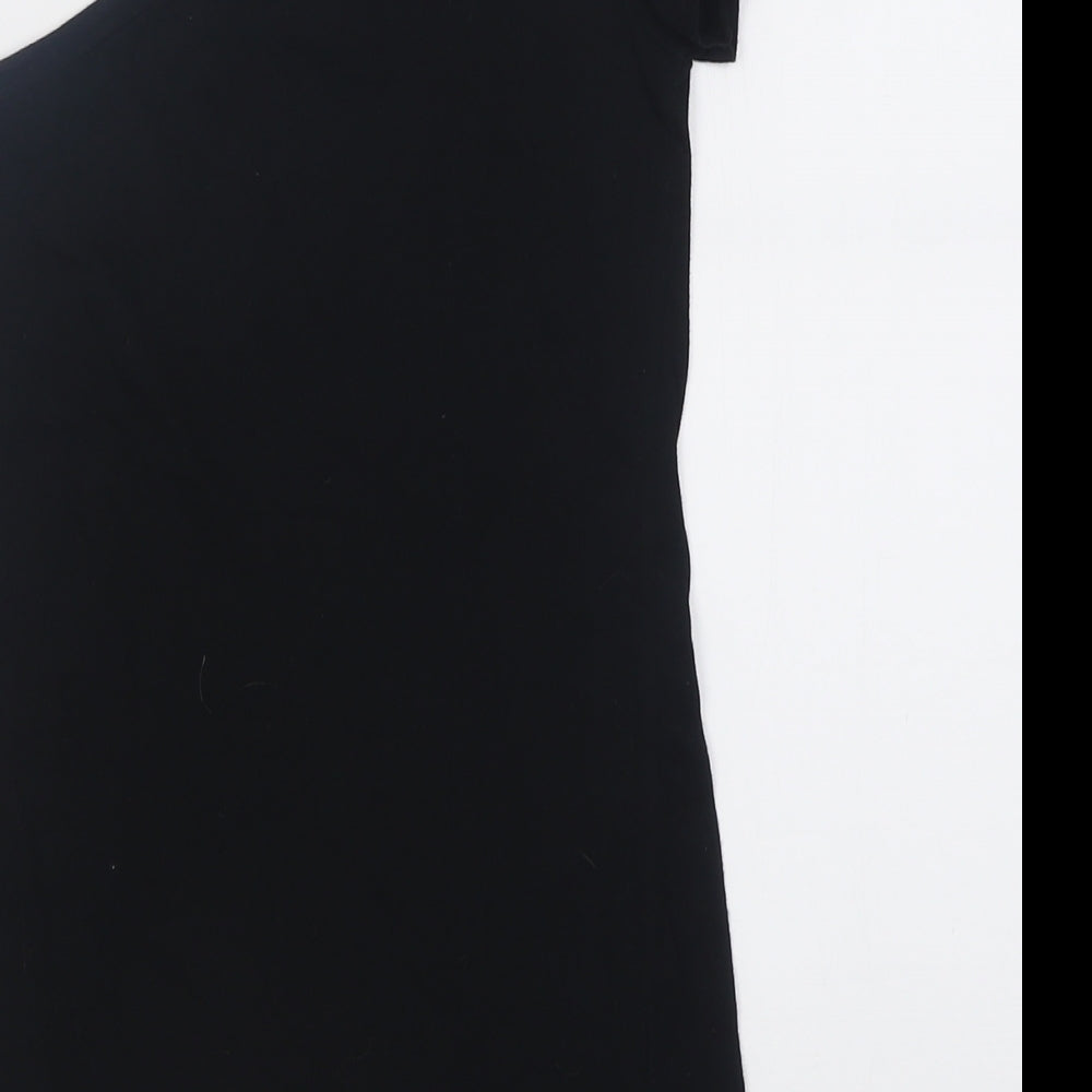Miss Selfridge Womens Black Cotton Basic T-Shirt Size 8 One Shoulder