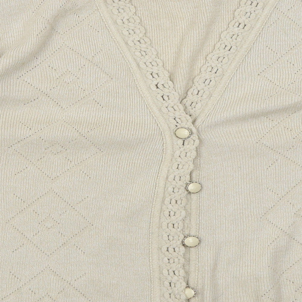 Lio Womens Beige V-Neck Acrylic Cardigan Jumper Size M