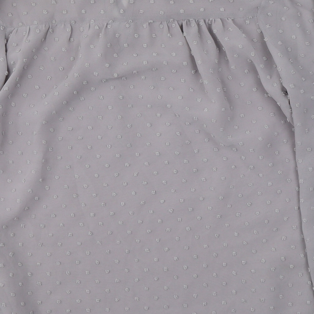 New Look Womens Grey Polka Dot Polyester Basic Blouse Size 6 V-Neck