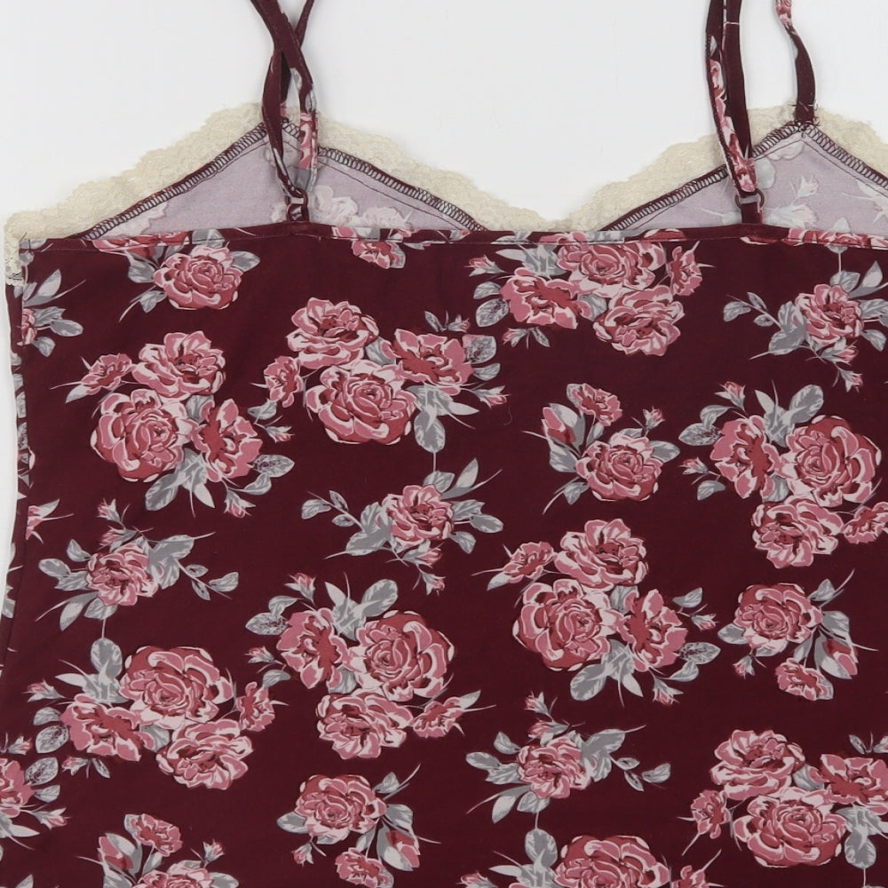 Primark Womens Purple Floral Polyester Cami Pyjama Top Size M - Lace Trim