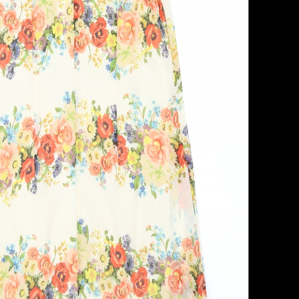 Atmosphere Womens Beige Floral Polyester A-Line Size 8 Round Neck Button