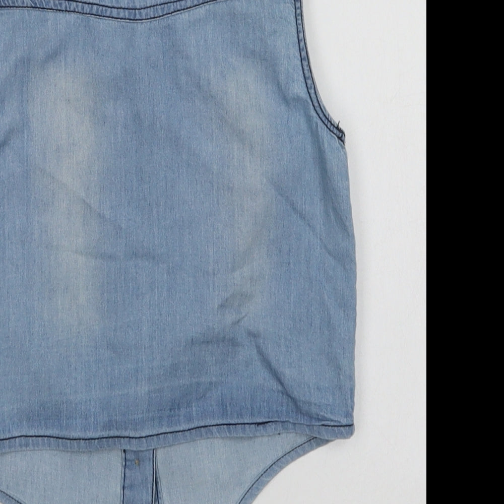 Miss E-vie Girls Blue Cotton Basic Button-Up Size 7 Years Collared Button