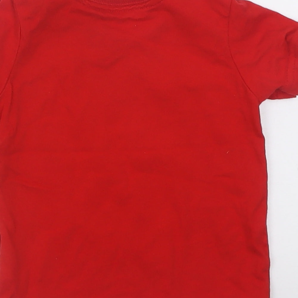 George Boys Red Cotton Basic T-Shirt Size 6-9 Months Crew Neck Button - super fast