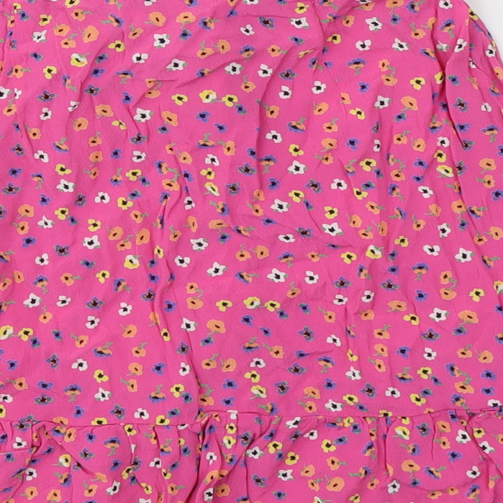 River Island Womens Pink Floral Viscose Mini Skirt Size 8 Button