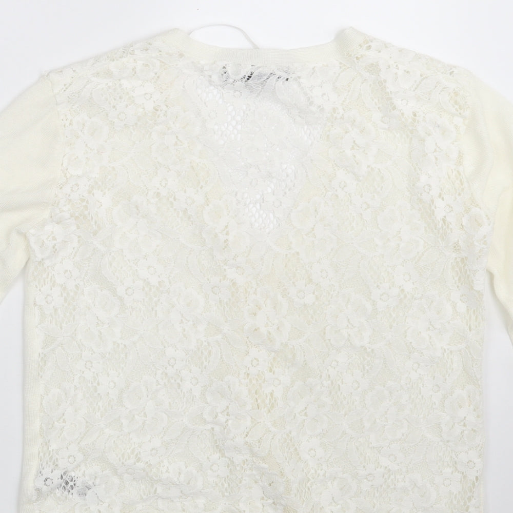 Primark Womens Ivory V-Neck Floral Cotton Cardigan Jumper Size 6 - Size 6-8