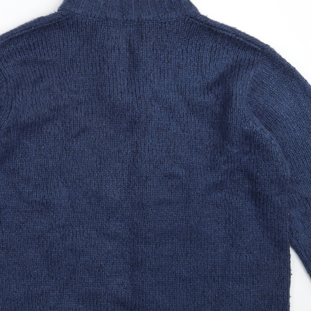 Easy Mens Blue Collared Acrylic Pullover Jumper Size L