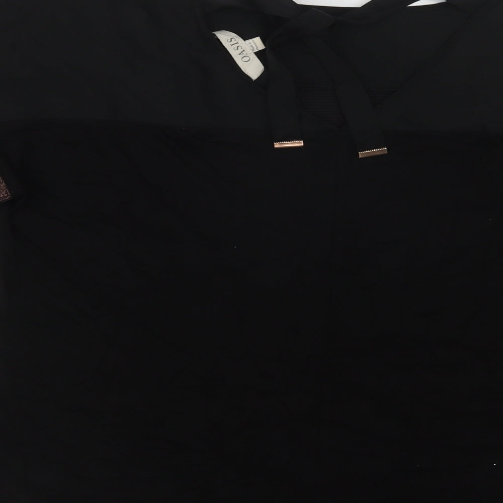 Oasis Womens Black Colourblock Polyester Basic Blouse Size S Round Neck