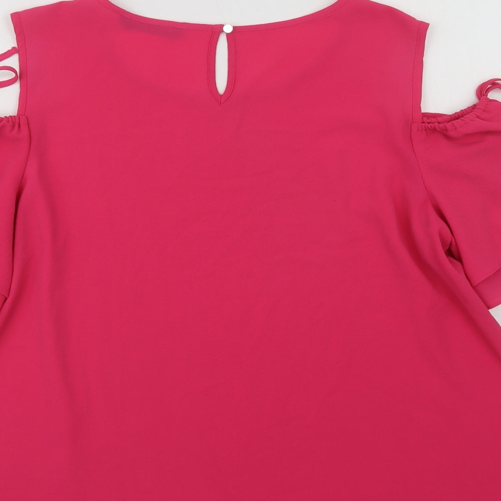 Dunnes Stores Womens Pink Polyester Basic Blouse Size 14 Round Neck - Cold Shoulder