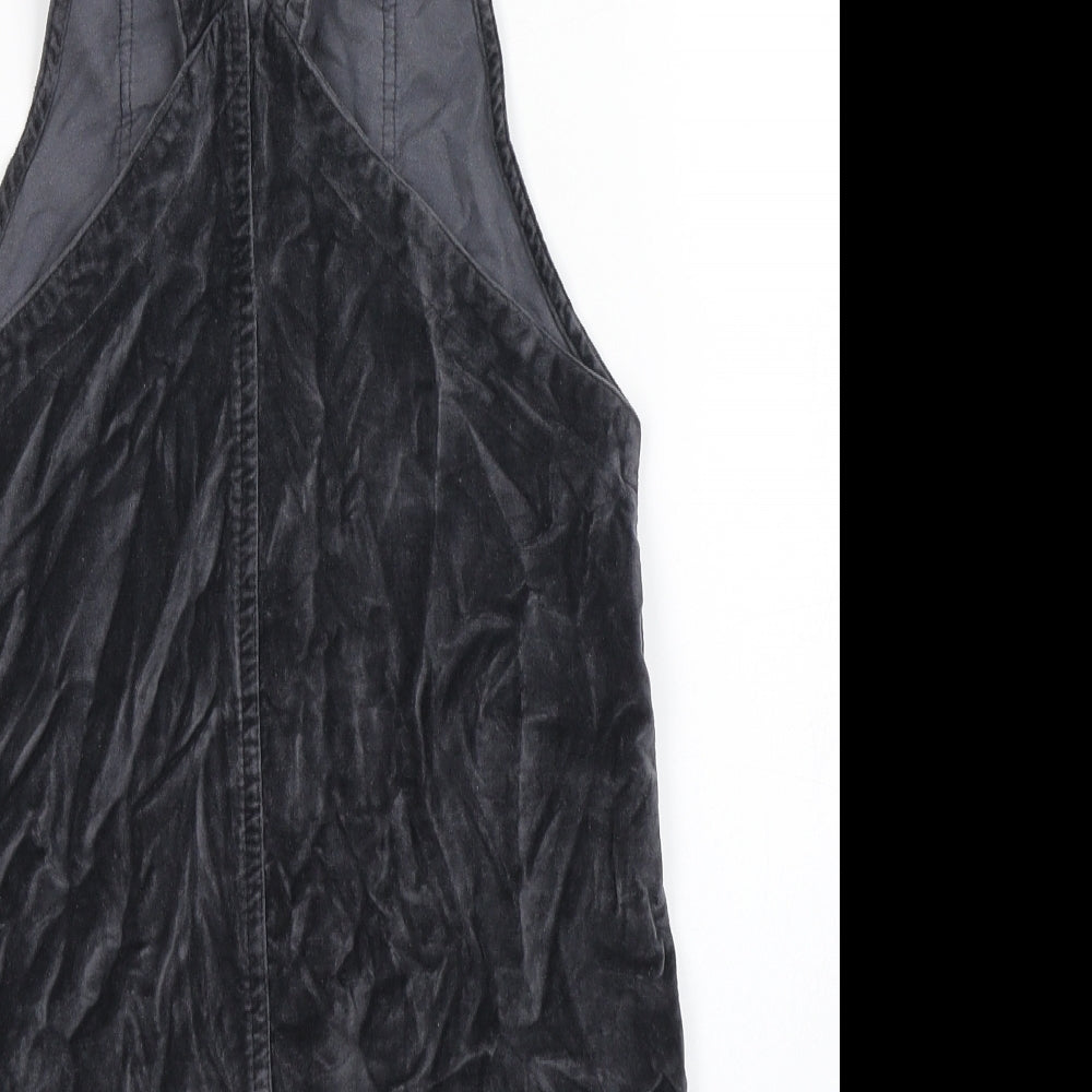 Primark Womens Grey 100% Cotton Dungaree One-Piece Size 4 Buckle