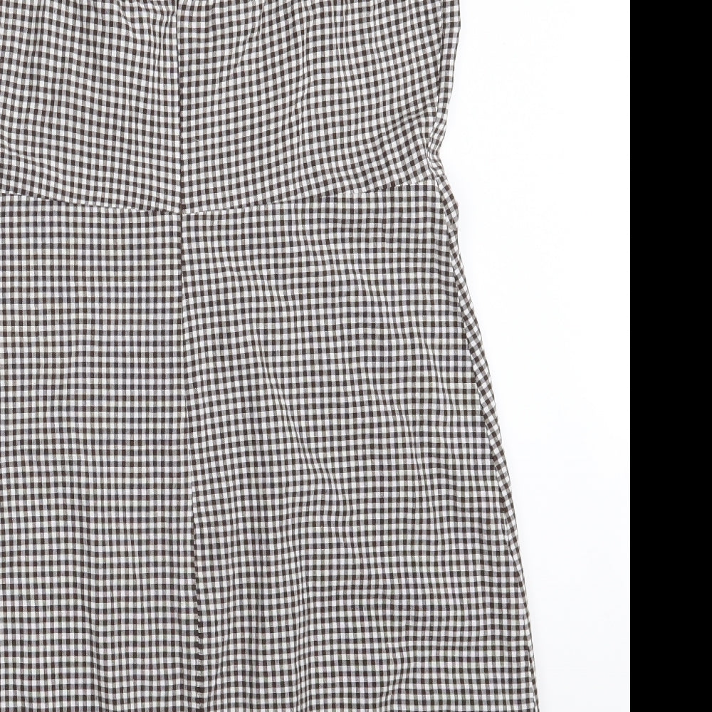 SheIn Womens Black Check Polyester A-Line Size L Off the Shoulder Zip