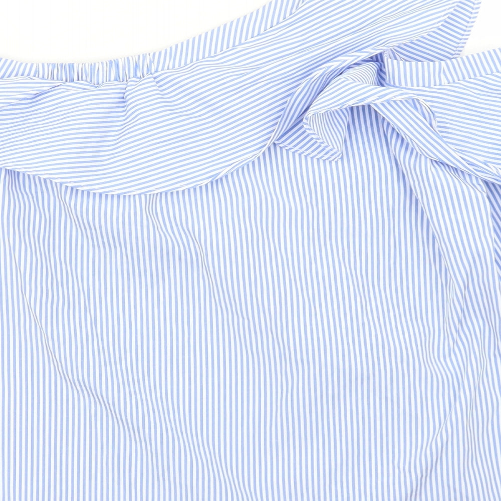 New Look Womens Blue Striped Polyester Basic Blouse Size 6 Off the Shoulder - Cold Shoulder